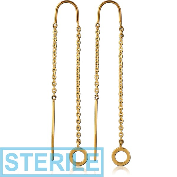 STERILE GOLD PVD COATED SURGICAL STEEL CHAIN EARRINGS PAIR - HOOP