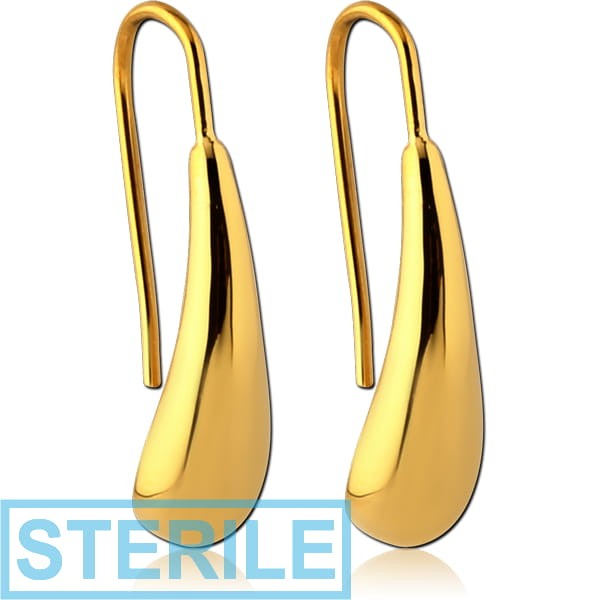 STERILE GOLD PVD COATED SURGICAL STEEL EARRINGS PAIR - DROP