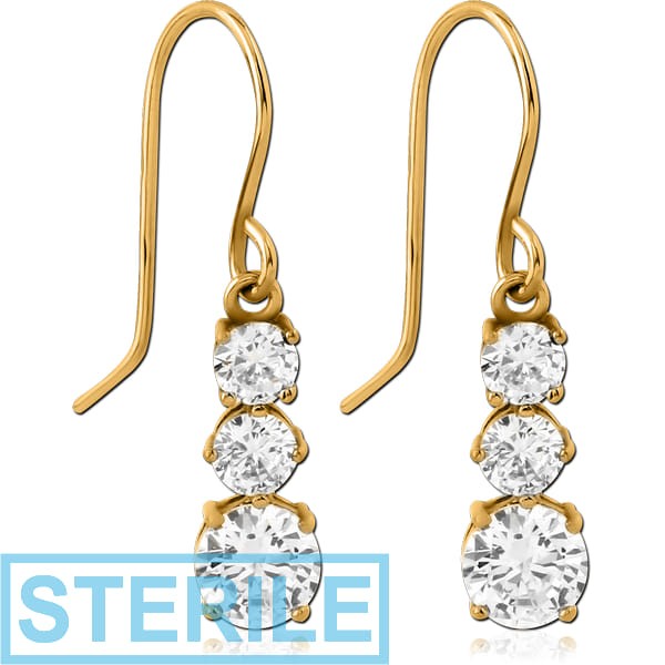 STERILE GOLD PVD COATED SURGICAL STEEL JEWELLED EARRINGS