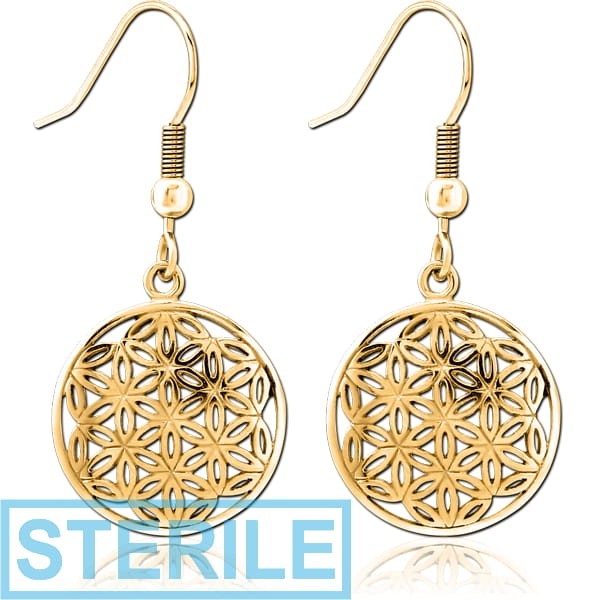 STERILE GOLD PVD COATED SURGICAL STEEL EARRINGS PAIR - FILIGREE