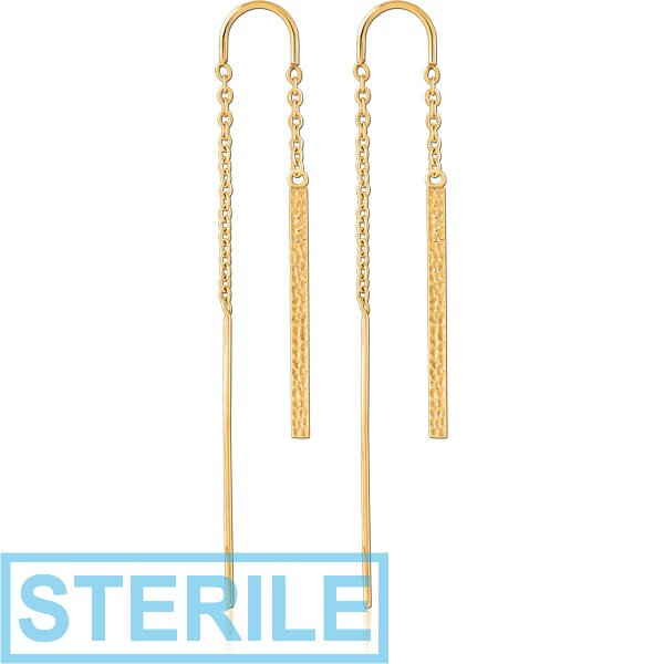 STERILE GOLD PVD COATED SURGICAL STEEL CHAIN EARRINGS PAIR