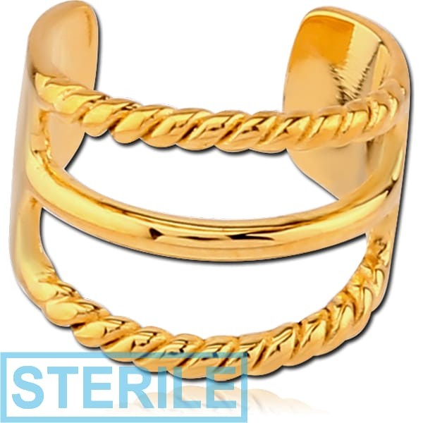 STERILE GOLD PVD COATED SURGICAL STEEL EAR CUFF - TWO ROPES