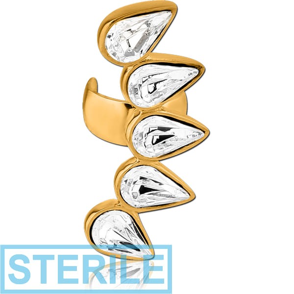 STERILE GOLD PVD COATED SURGICAL STEEL JEWELLED EAR CUFF