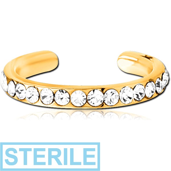 STERILE GOLD PVD COATED SURGICAL STEEL JEWELLED EAR CUFF