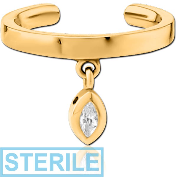 STERILE GOLD PVD COATED SURGICAL STEEL JEWELLED EAR CUFF