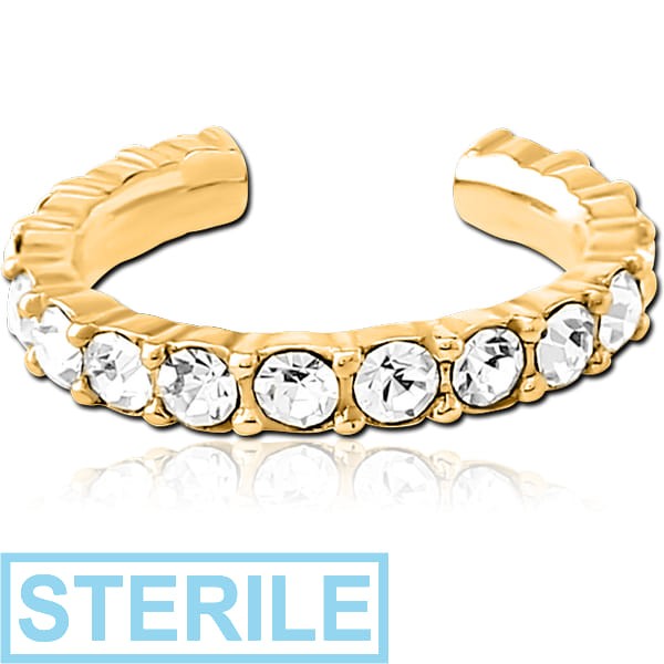 STERILE GOLD PVD COATED SURGICAL STEEL JEWELLED EAR CUFF
