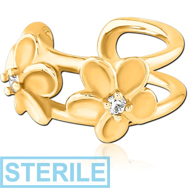 STERILE GOLD PVD COATED SURGICAL STEEL JEWELLED EAR CUFF