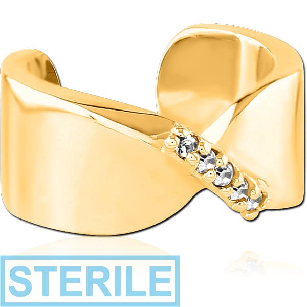 STERILE GOLD PVD COATED SURGICAL STEEL JEWELLED EAR CUFF