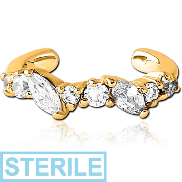 STERILE GOLD PVD COATED SURGICAL STEEL JEWELLED EAR CUFF