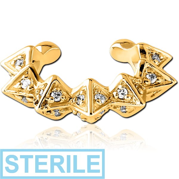 STERILE GOLD PVD COATED SURGICAL STEEL JEWELLED EAR CUFF