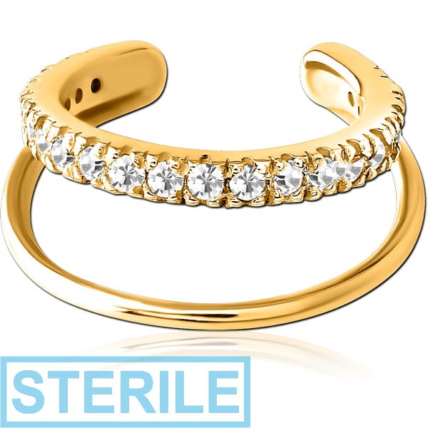 STERILE GOLD PVD COATED SURGICAL STEEL JEWELLED EAR CUFF