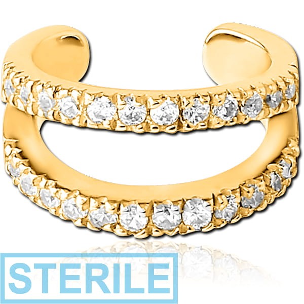STERILE GOLD PVD COATED SURGICAL STEEL JEWELLED EAR CUFF