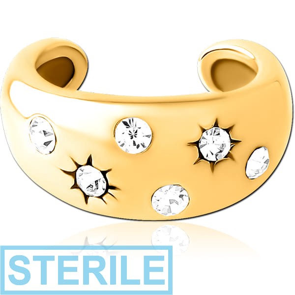 STERILE GOLD PVD COATED SURGICAL STEEL JEWELLED EAR CUFF