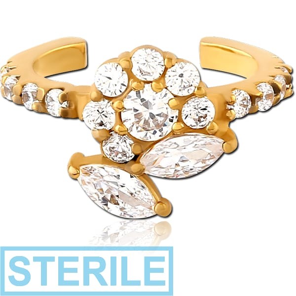STERILE GOLD PVD COATED SURGICAL STEEL JEWELLED EAR CUFF