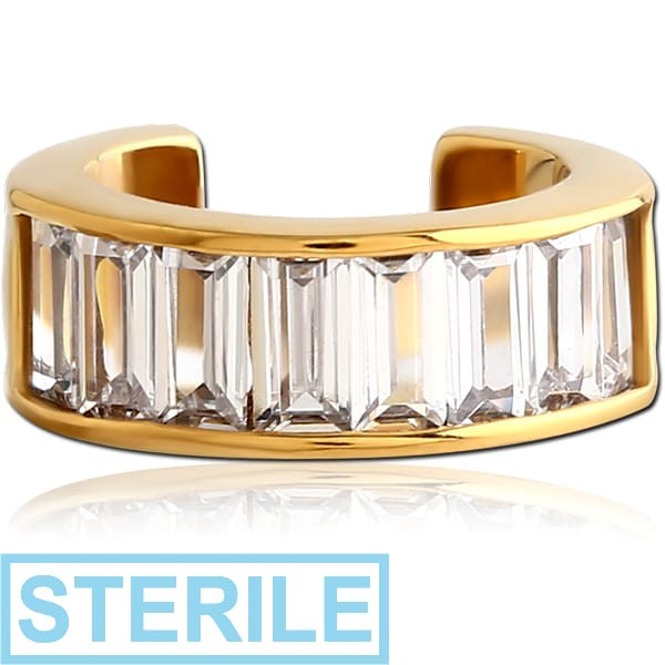 STERILE GOLD PVD COATED SURGICAL STEEL JEWELLED EAR CUFF