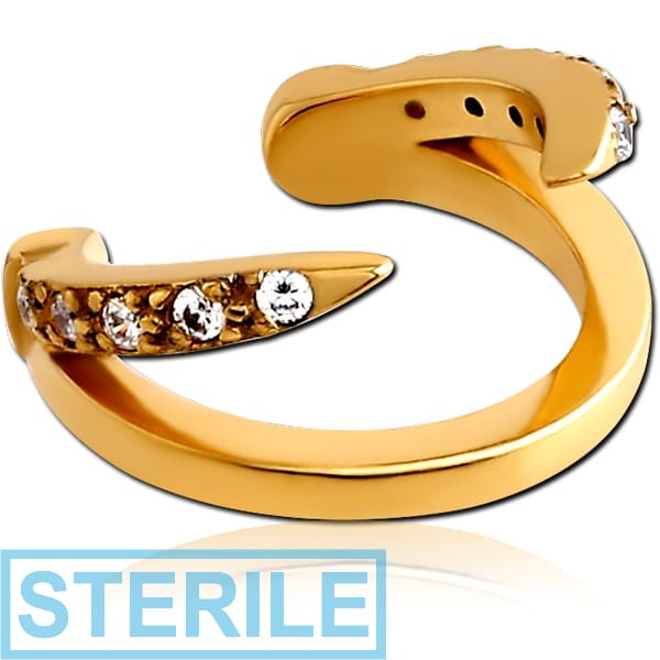 STERILE GOLD PVD COATED SURGICAL STEEL JEWELLED EAR CUFF