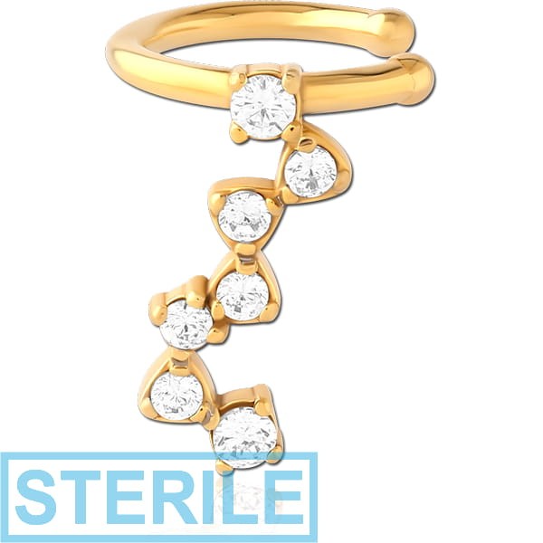 STERILE GOLD PVD COATED SURGICAL STEEL JEWELLED EAR CUFF
