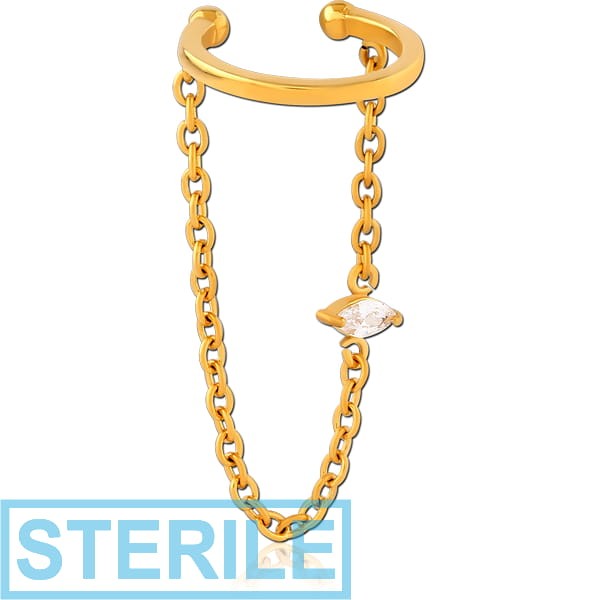 STERILE GOLD PVD COATED SURGICAL STEEL JEWELLED EAR CUFF