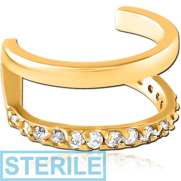 STERILE GOLD PVD COATED SURGICAL STEEL JEWELLED EAR CUFF
