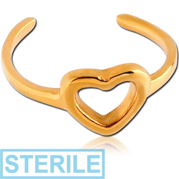STERILE GOLD PVD COATED SURGICAL STEEL EAR CUFF - HEART