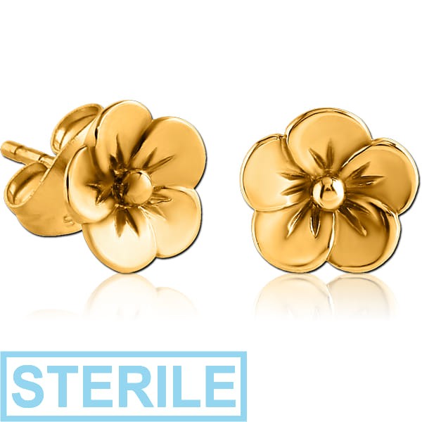 STERILE GOLD PVD COATED SURGICAL STEEL EAR STUDS PAIR