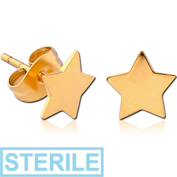 STERILE GOLD PVD COATED SURGICAL STEEL EAR STUDS PAIR - STAR FLAT