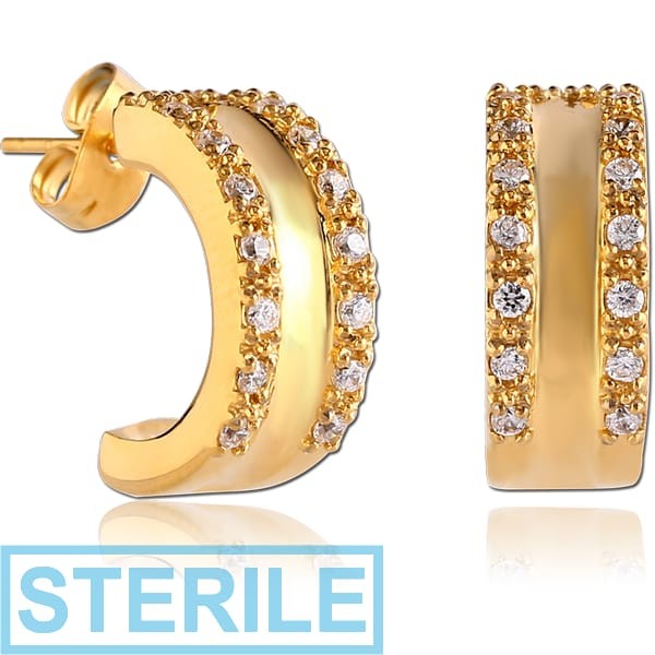 STERILE GOLD PVD COATED SURGICAL STEEL JEWELLED HUGGIE PAIR