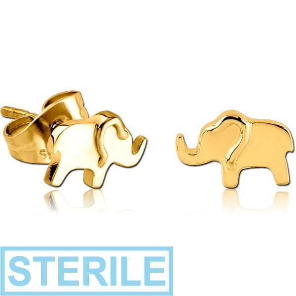 STERILE GOLD PVD COATED SURGICAL STEEL EAR STUDS PAIR