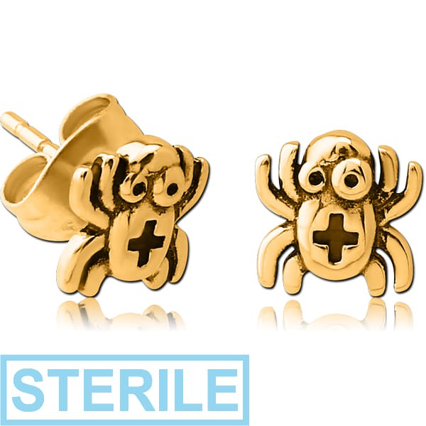 STERILE GOLD PVD COATED SURGICAL STEEL EAR STUDS PAIR