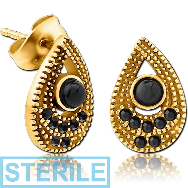 STERILE GOLD PVD COATED SURGICAL STEEL JEWELLED EAR STUDS