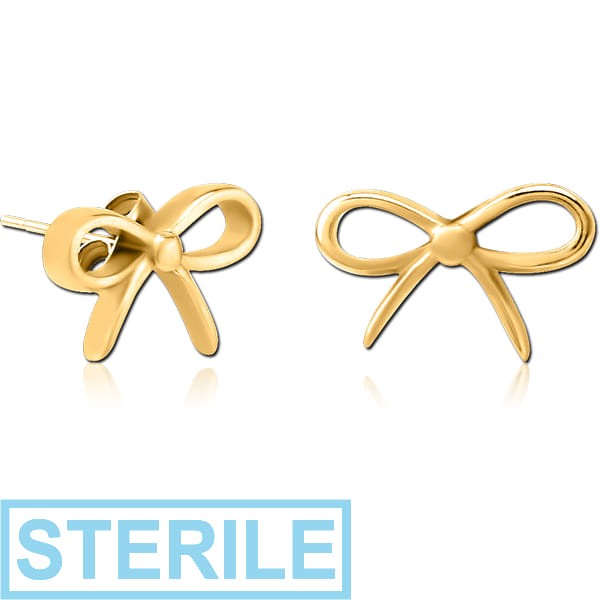 STERILE GOLD PVD COATED SURGICAL STEEL EAR STUDS PAIR - BOW