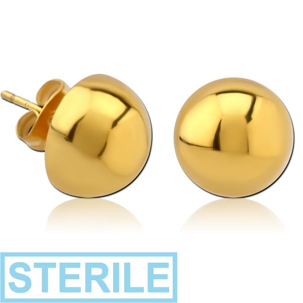 STERILE GOLD PVD COATED SURGICAL STEEL EAR STUDS PAIR - SEMICIRCLE