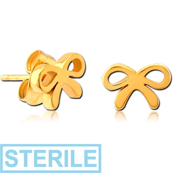 STERILE GOLD PVD COATED SURGICAL STEEL EAR STUDS - BOW
