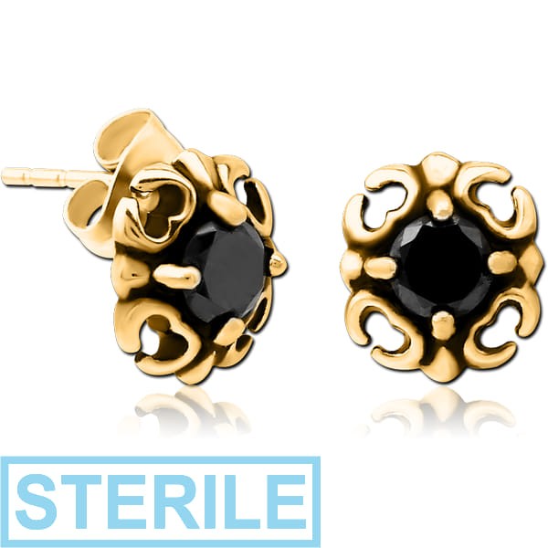 STERILE GOLD PVD COATED SURGICAL STEEL JEWELLED EAR STUDS