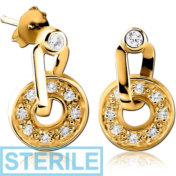 STERILE GOLD PVD COATED SURGICAL STEEL EAR STUDS PAIR