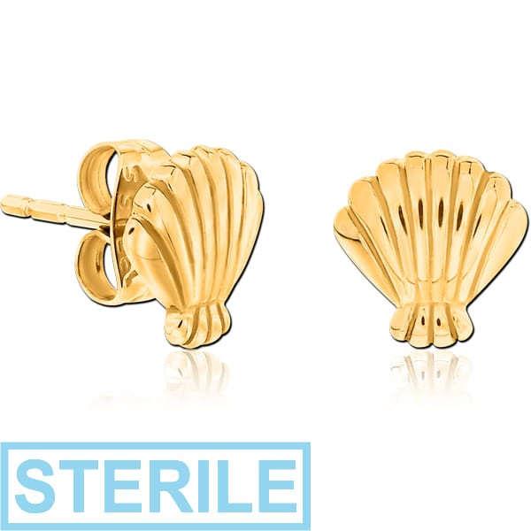STERILE GOLD PVD COATED SURGICAL STEEL EAR STUDS PAIR - SHELL