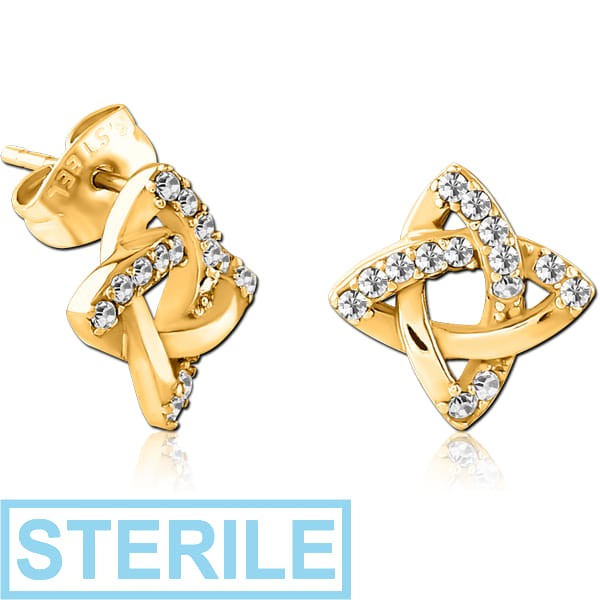 STERILE GOLD PVD COATED SURGICAL STEEL JEWELLED EAR STUDS PAIR