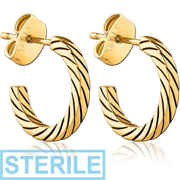STERILE GOLD PVD COATED SURGICAL STEEL EAR STUDS PAIR
