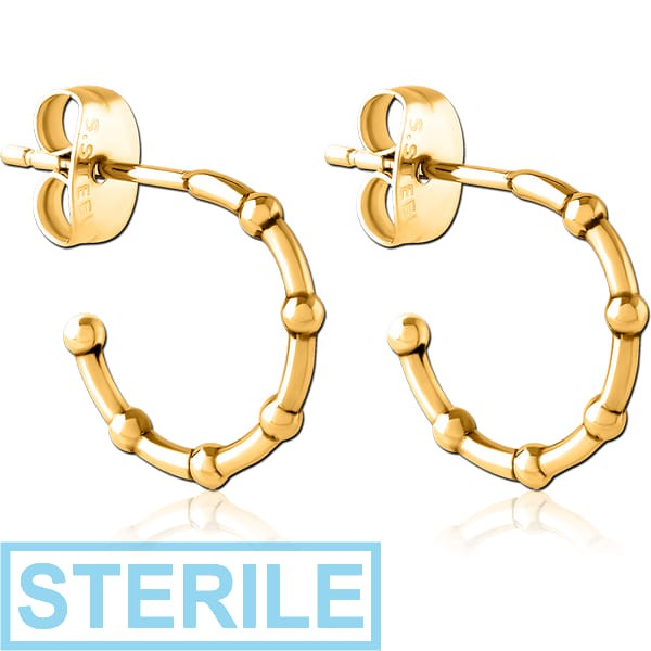 STERILE GOLD PVD COATED SURGICAL STEEL EAR STUDS PAIR