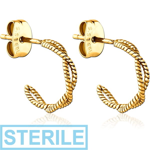 STERILE GOLD PVD COATED SURGICAL STEEL EAR STUDS PAIR
