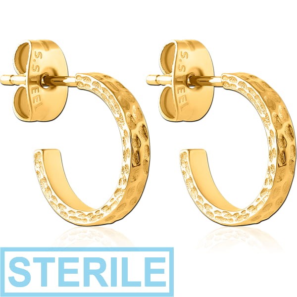 STERILE GOLD PVD COATED SURGICAL STEEL EAR STUDS PAIR