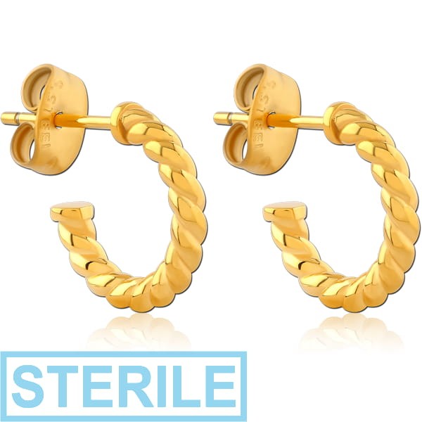 STERILE GOLD PVD COATED SURGICAL STEEL EAR STUDS PAIR