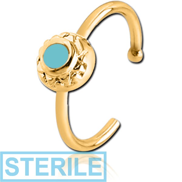 STERILE GOLD PVD COATED SURGICAL STEEL OPEN NOSE RING WITH ENAMEL - CIRCLE