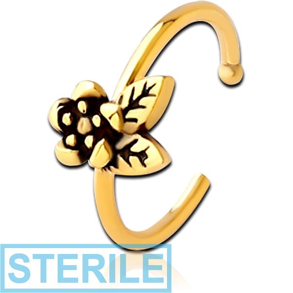 STERILE GOLD PVD COATED SURGICAL STEEL OPEN NOSE RING