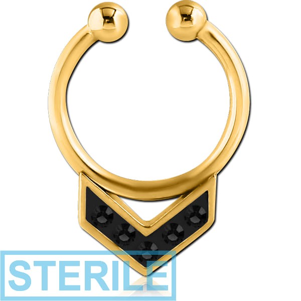 STERILE GOLD PVD COATED SURGICAL STEEL PREMIUM CRYSTALINE JEWELLED FAKE SEPTUM RING - V