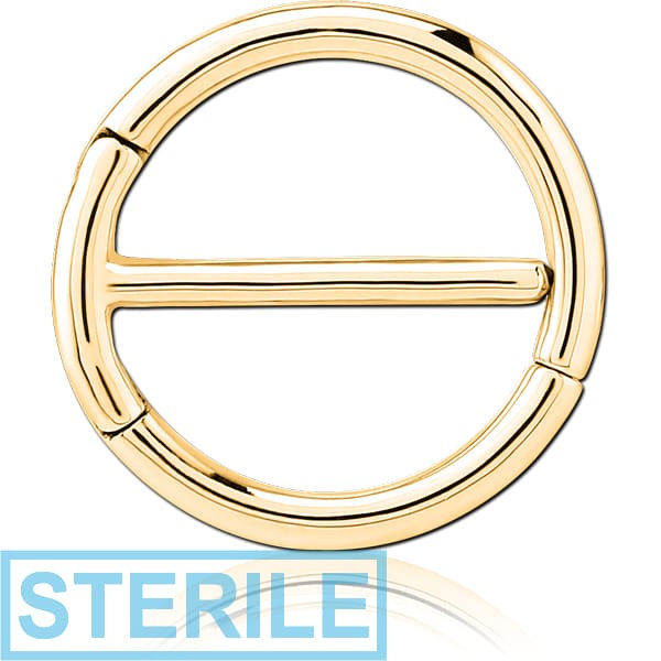STERILE GOLD PVD COATED SURGICAL STEEL DOUBLE HINGED NIPPLE CLICKER RING