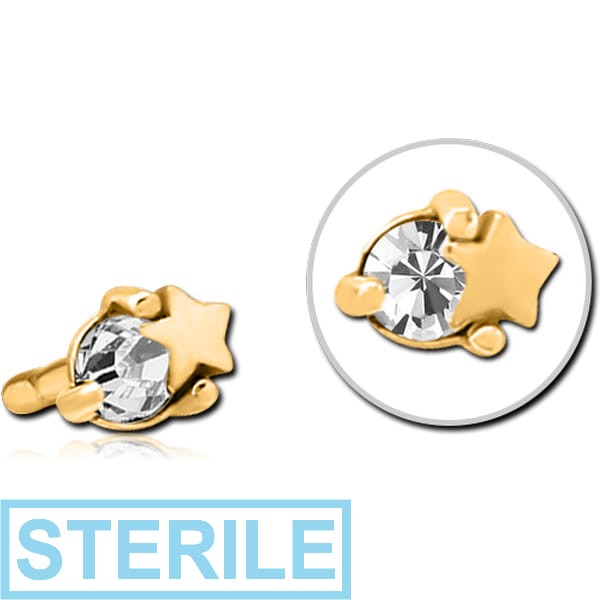 STERILE GOLD PVD COATED SURGICAL STEEL JEWELLED PUSH FIT ATTACHMENT FOR BIOFLEX INTERNAL LABRET - STAR AND GEM