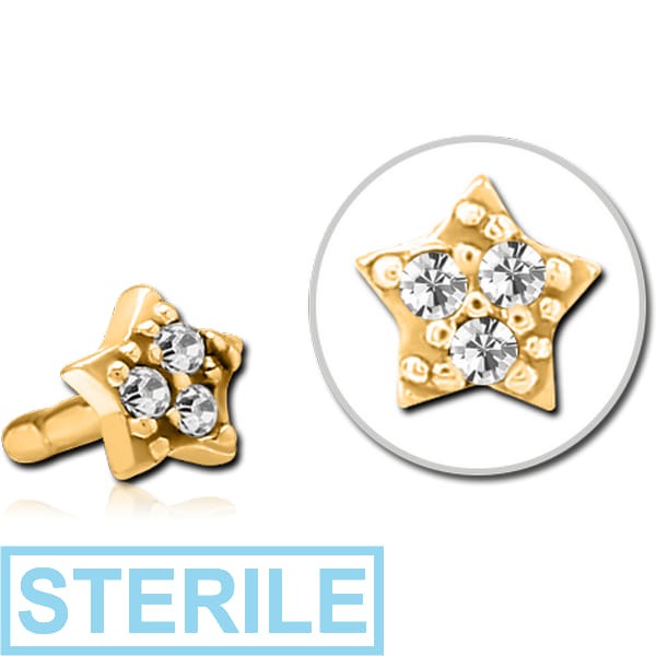 STERILE GOLD PVD COATED SURGICAL STEEL JEWELLED PUSH FIT ATTACHMENT FOR BIOFLEX INTERNAL LABRET - STAR PRONGS