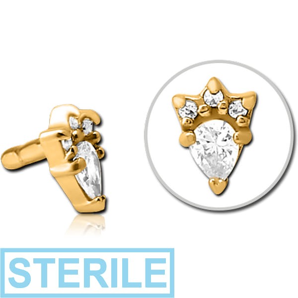 STERILE GOLD PVD COATED SURGICAL STEEL JEWELLED PUSH FIT ATTACHMENT FOR BIOFLEX INTERNAL LABRET - JESTER HAT
