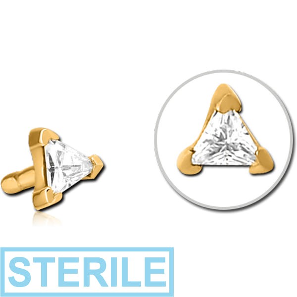 STERILE GOLD PVD COATED SURGICAL STEEL JEWELLED PUSH FIT ATTACHMENT FOR BIOFLEX INTERNAL LABRET - TRIANGLE